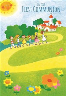 General 8x5 - Colourful Church Scene And Children